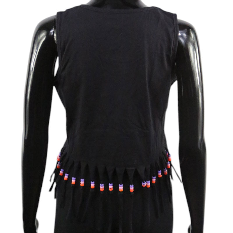 Boho Crop Top Schwarz mit Pferde-Print und Fransen – Festival Outfit für Damen