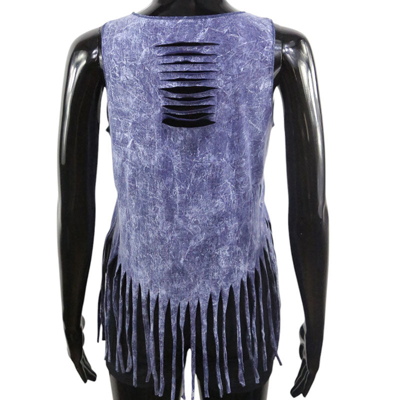 Boho Top Violettblau mit Zebras | Damen Fransen Shirt