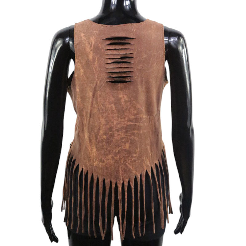 Boho Fransen-Top | Zebra Print | Braun