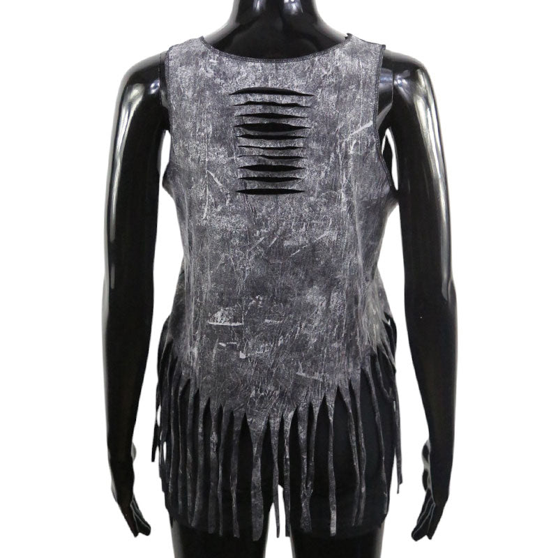 Zebra Top Schwarzgrau | Fransen-Shirt Damen Boho Look
