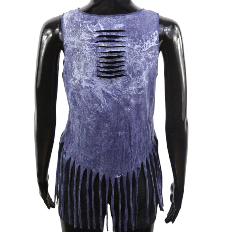 Zebra Top Violettblau | Silberprint | Fransen-Shirt Damen