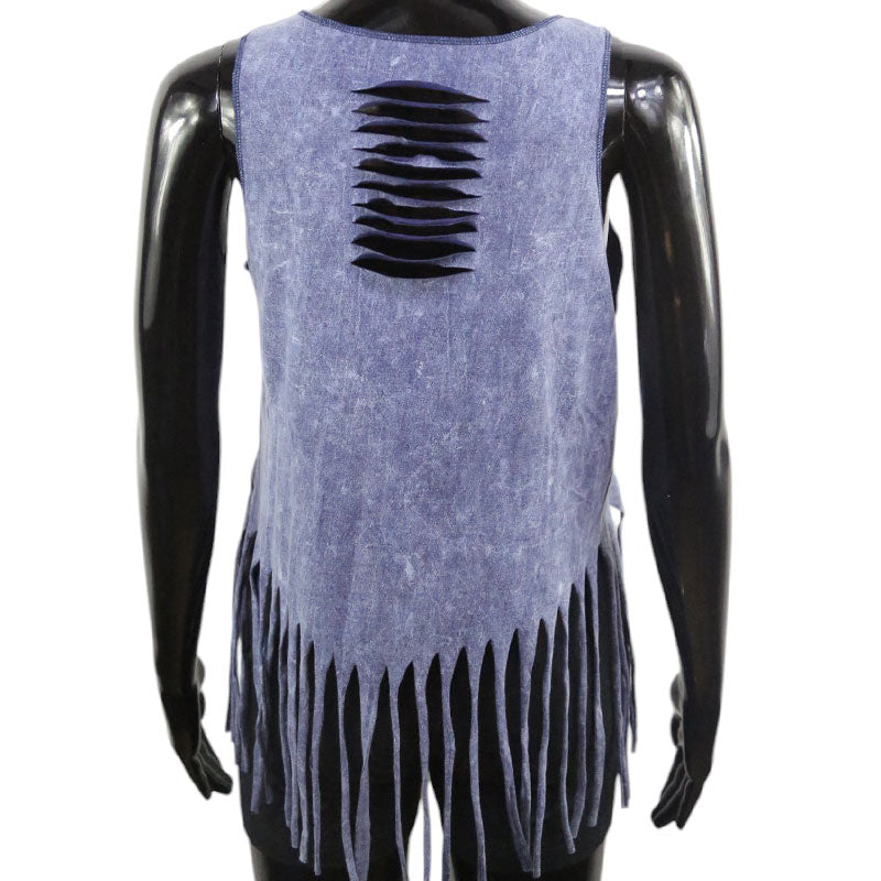 Boho Damen Top mit Wolf & Rose | Fransen-Design in Violettblau
