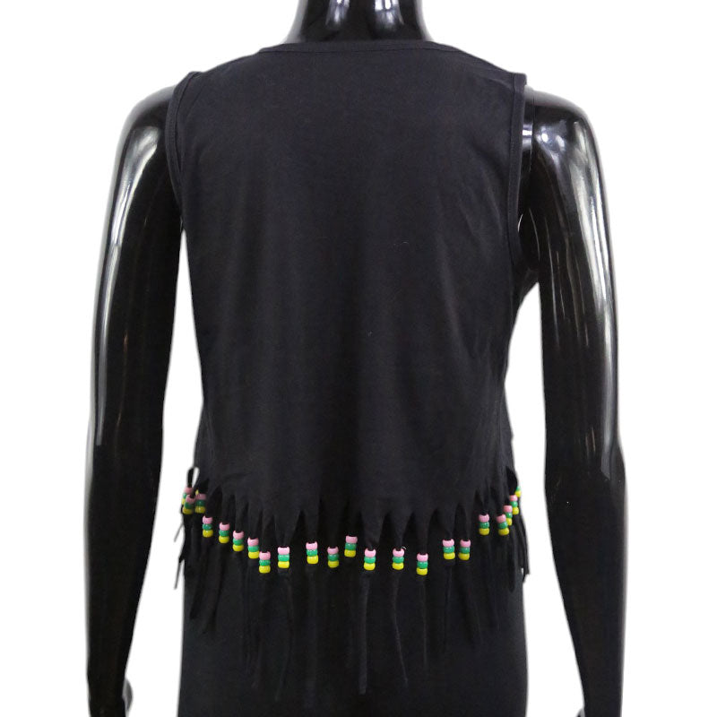 Schwarzes Crop Top mit Wolf-Motiv und Fransen – Boho Festival Shirt