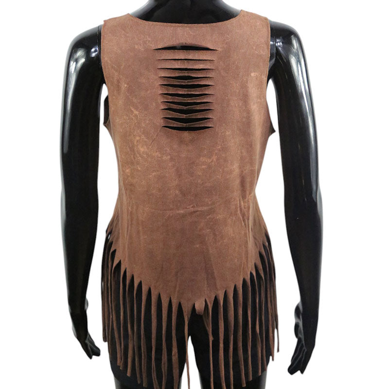 Braunes Boho-Top – Lebensbaum-Motiv & Fransen