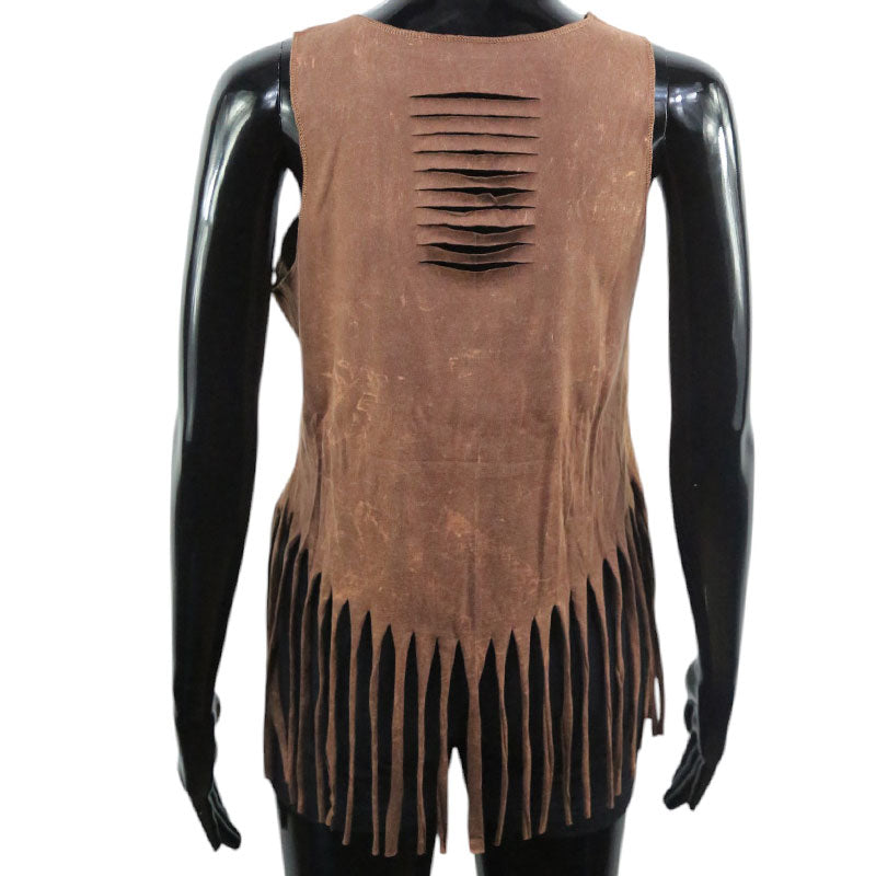 Zebra Tanktop mit Fransen | Braun | Silberprint