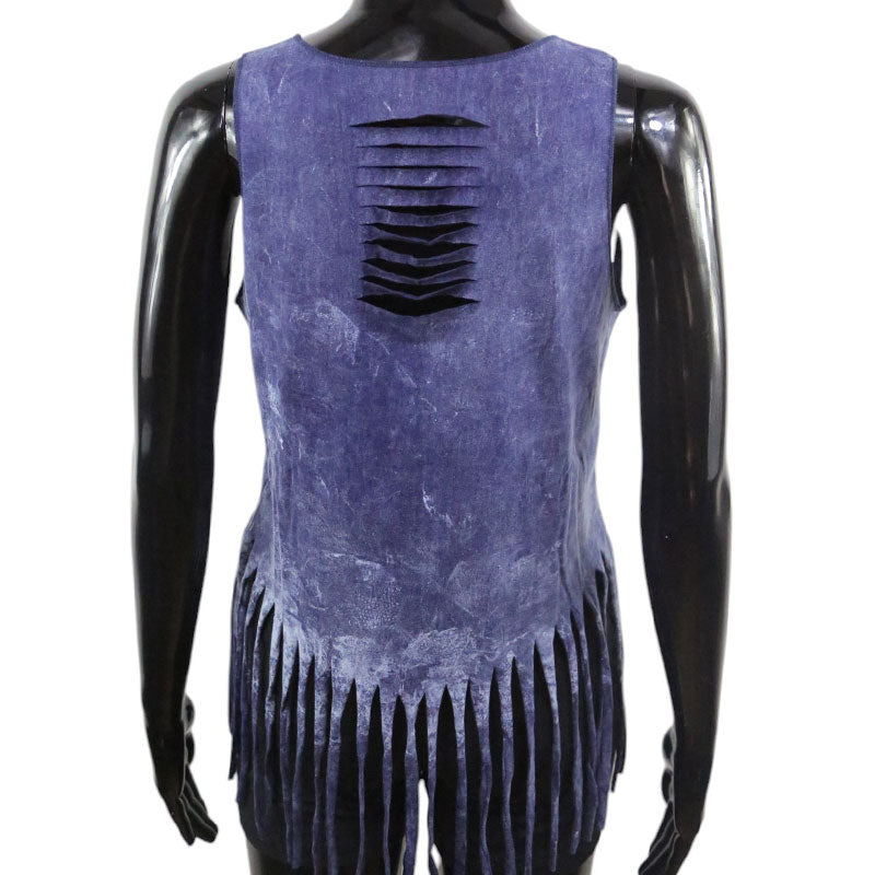 Boho Damen-Top – Violettblau mit Traumfänger & Fransen