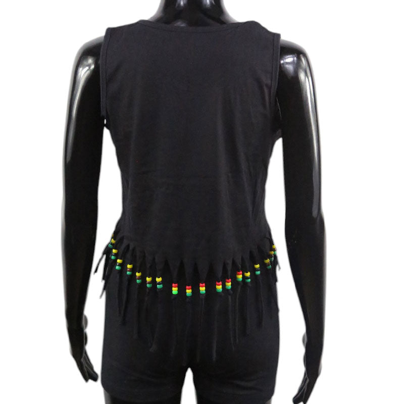 Schwarzes Boho Crop Top mit Stier-Schädel Print und Fransen – Festival Damen Shirt