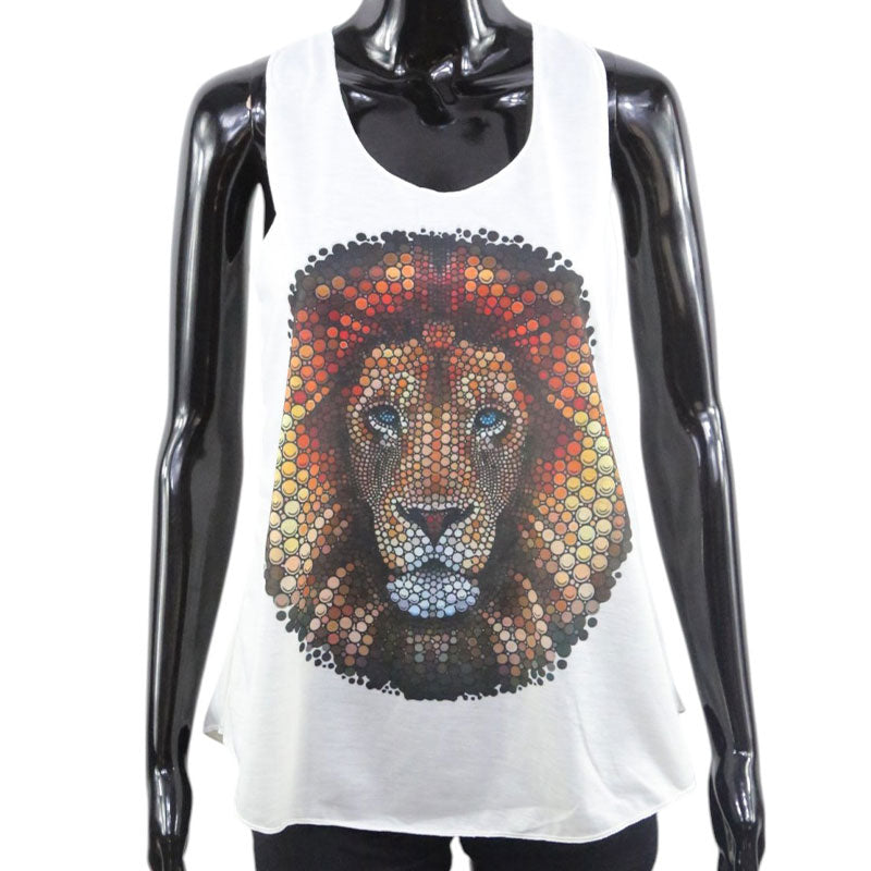 Damen Tanktop mit Löwenkopf-Muster – Animal Print im Mosaik-Stil