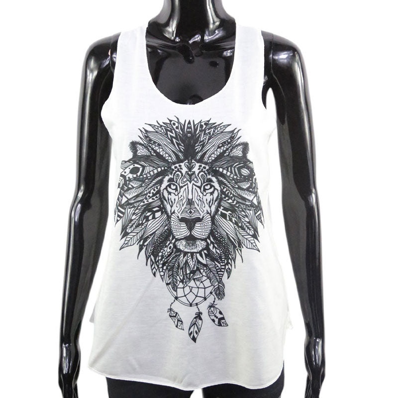 Löwen Top Weiß – Tribal Design mit Traumfänger