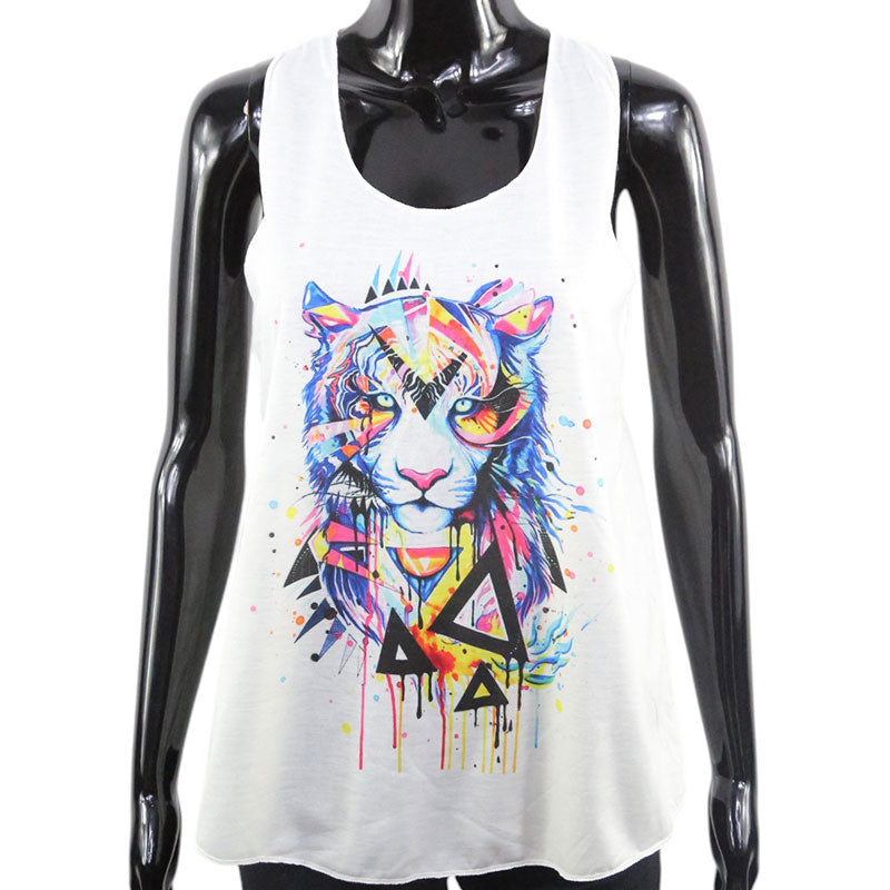 Damen Tanktop mit geometrischem Löwen-Motiv – Buntes Kunst-Design
