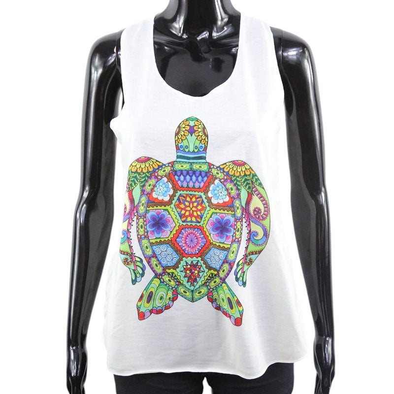 Damen Tanktop mit bunter Mandala-Schildkröte – Sommer Boho Look