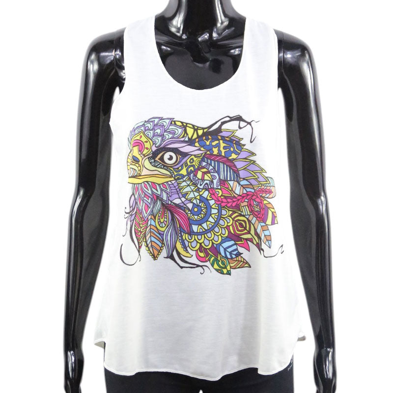 Damen Tanktop mit bunter Adler-Feder Grafik – Boho Style