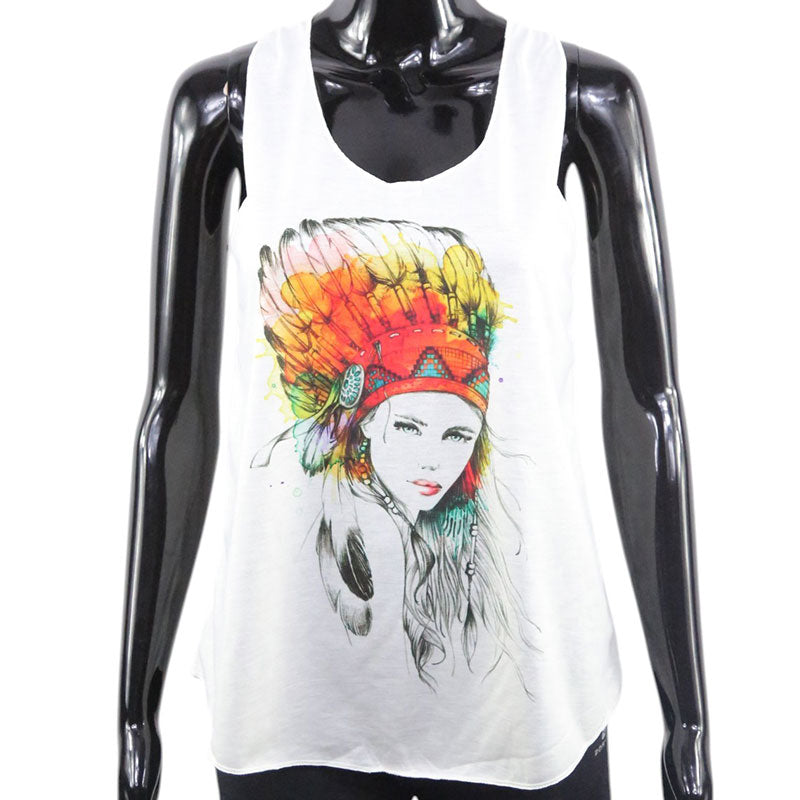 Damen Tanktop mit Indianerin-Motiv – Ethno-Design in Aquarell-Optik