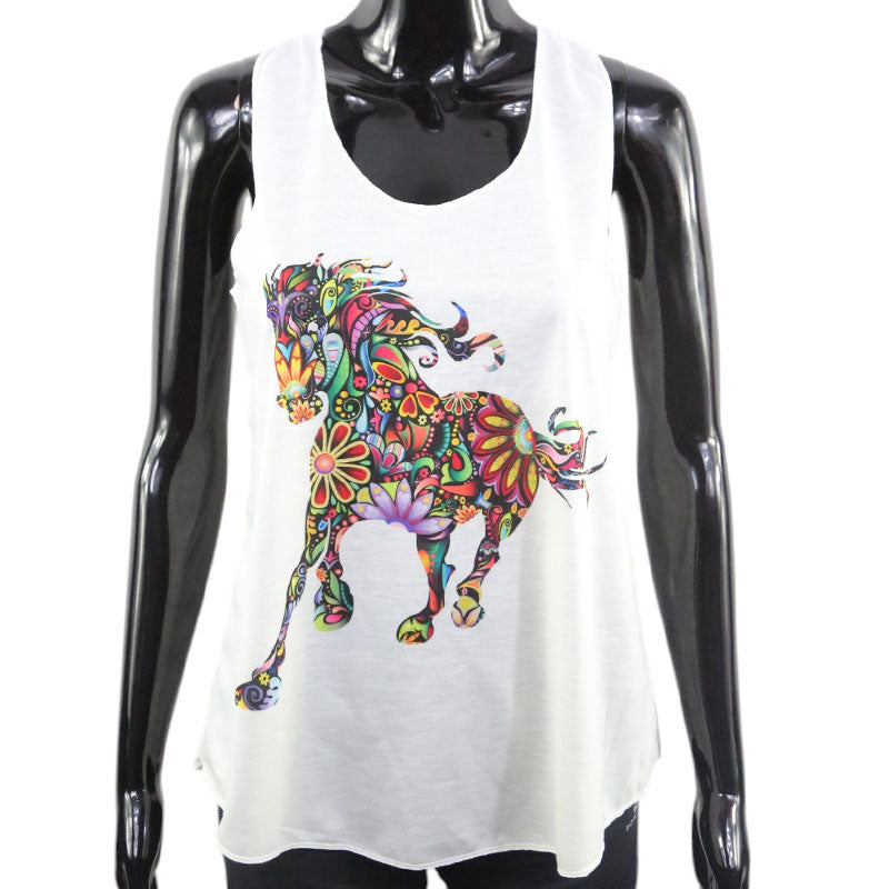 Damen Tanktop mit buntem Pferdekopf-Design – Künstlerisches Ethno-Muster