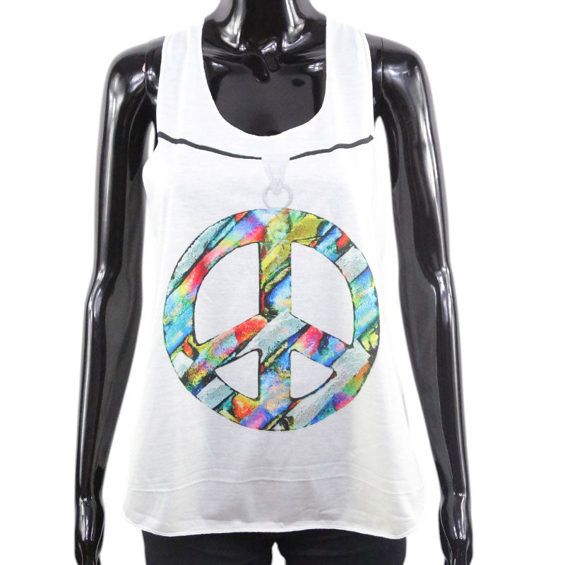 Damen Tanktop mit Peace-Zeichen – Bunter Boho Style