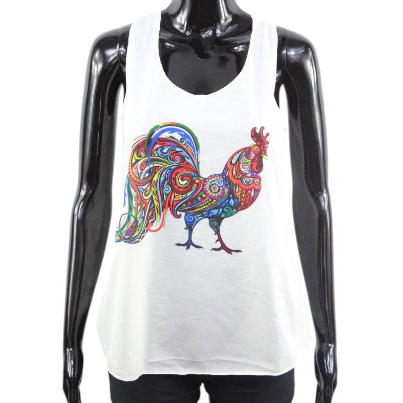 Damen Tanktop mit bunter Hahn-Grafik – Boho Animal Print Shirt