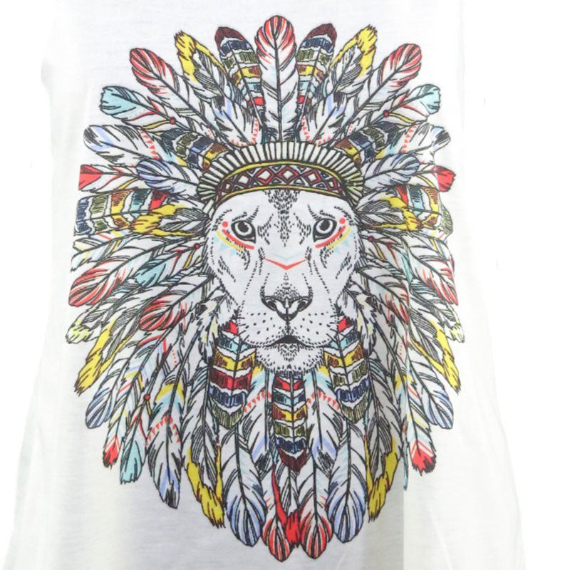 Damen Tanktop mit Löwen-Print im Indianer-Federkopf – Tribal Style
