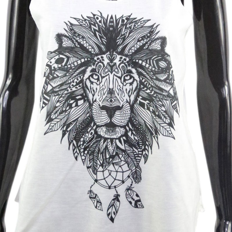 Löwen Top Weiß – Tribal Design mit Traumfänger