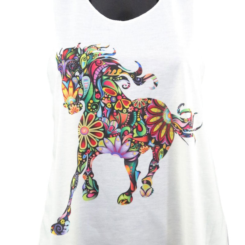 Damen Tanktop mit buntem Pferdekopf-Design – Künstlerisches Ethno-Muster