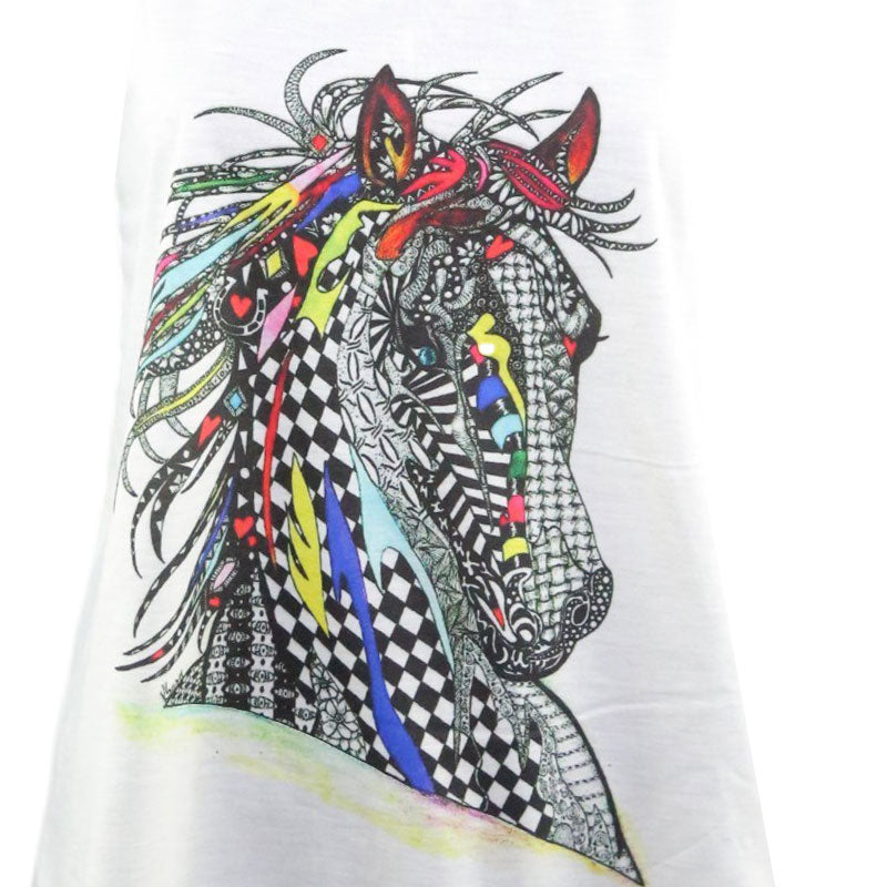 Damen Tanktop mit buntem Pferdekopf-Design – Künstlerisches Ethno-Muster