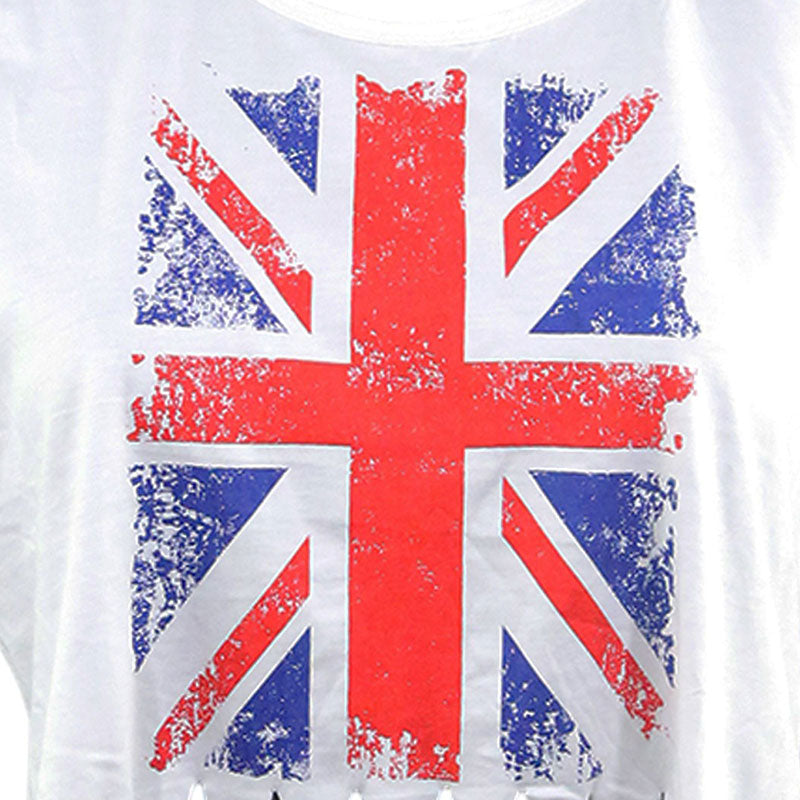 Damen Crop Top mit UK-Flagge und Fransen – Festival Tanktop Weiß
