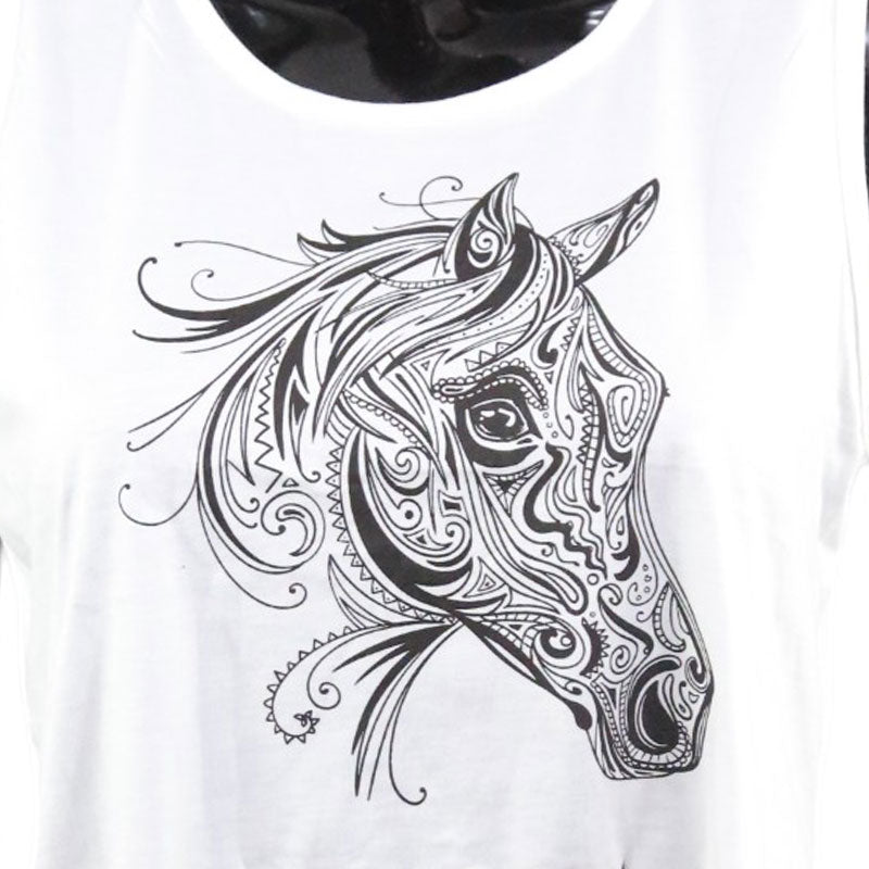 Boho Crop Top mit Tribal Pferde-Print und Fransen – Festival Shirt Damen