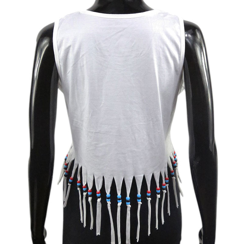 Damen Crop Top mit Dream Spirit-Print – Weißes Fransen-Shirt mit Perlen