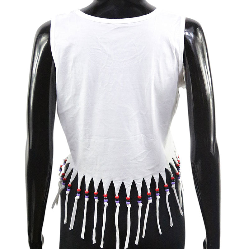 Damen Damen Crop Top mit Lebensbaum-Print und Fransen – Sommer Tanktop Weiß