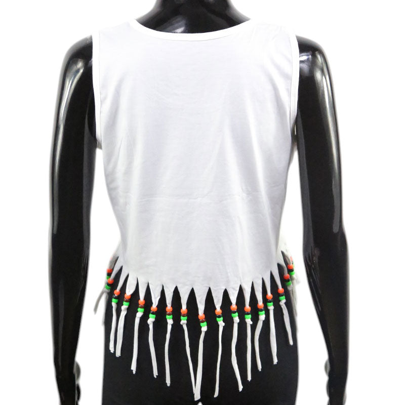 Boho Crop Top mit Tribal Pferde-Print und Fransen – Festival Shirt Damen