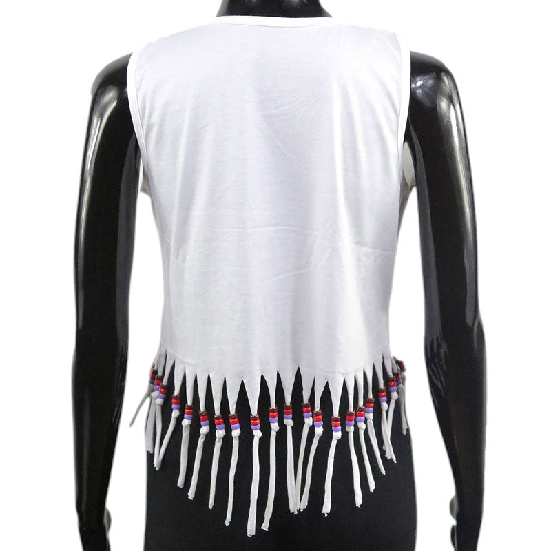 Damen Crop Top mit Zebra-Print – Weißes Fransen-Shirt mit Perlen