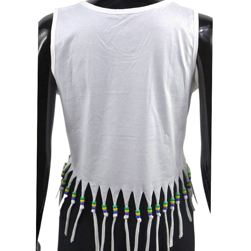 Damen Crop Top mit Wolf und Rose – Weißes Fransen-Shirt mit Print