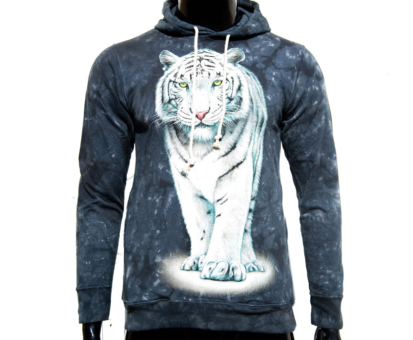 Hoodie „Weißer Tiger“ – Schwarzer Kapuzenpullover mit Tiermotiv