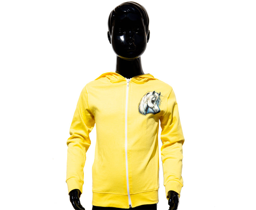 Kinder Zip-Hoodie „Sunny Horse“ – Gelb mit Pferdemotiv
