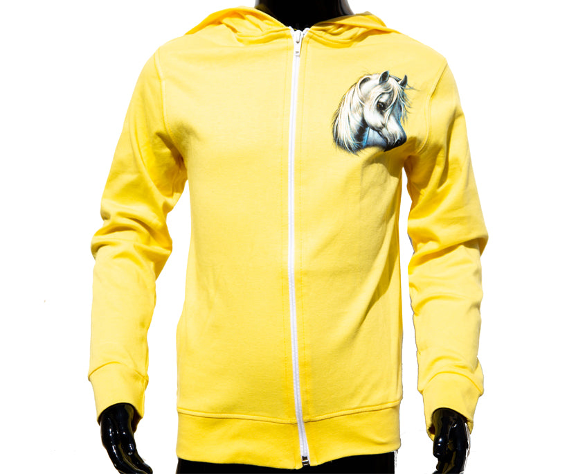 Kinder Zip-Hoodie „Sunny Horse“ – Gelb mit Pferdemotiv