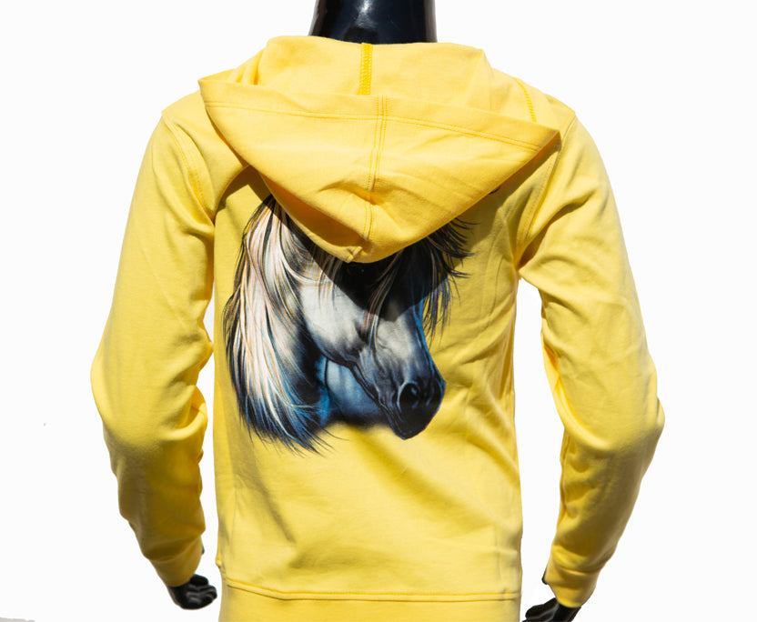 Kinder Zip-Hoodie „Sunny Horse“ – Gelb mit Pferdemotiv