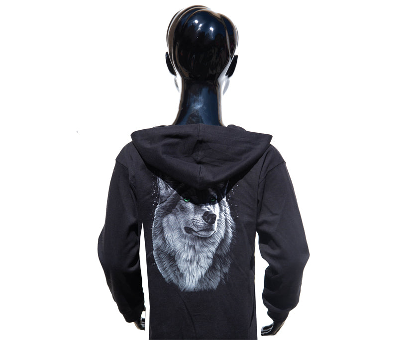 Kinder Zip-Hoodie „Night Wolf“ – Schwarz mit Wolf-Print