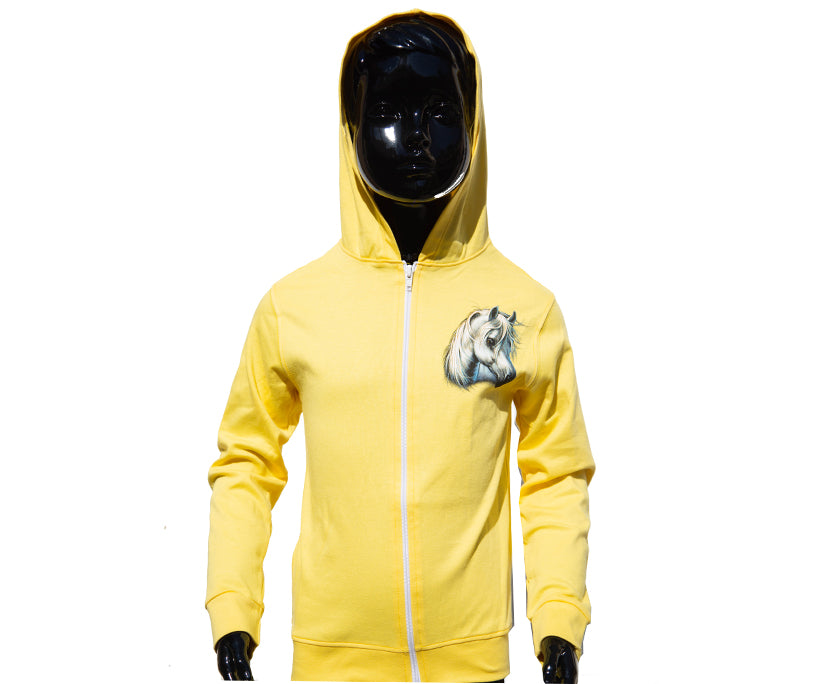 Kinder Zip-Hoodie „Sunny Horse“ – Gelb mit Pferdemotiv