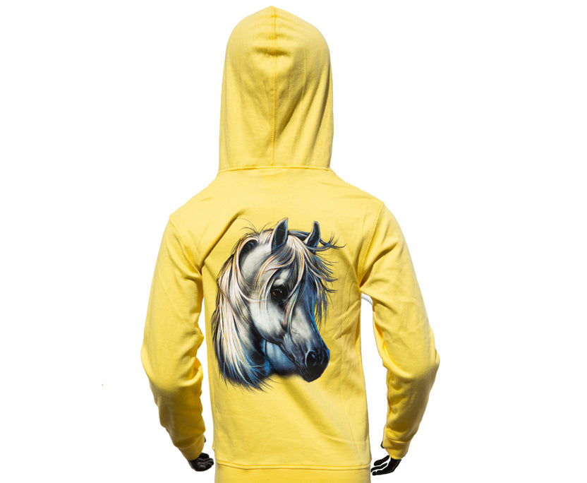 Kinder Zip-Hoodie „Sunny Horse“ – Gelb mit Pferdemotiv