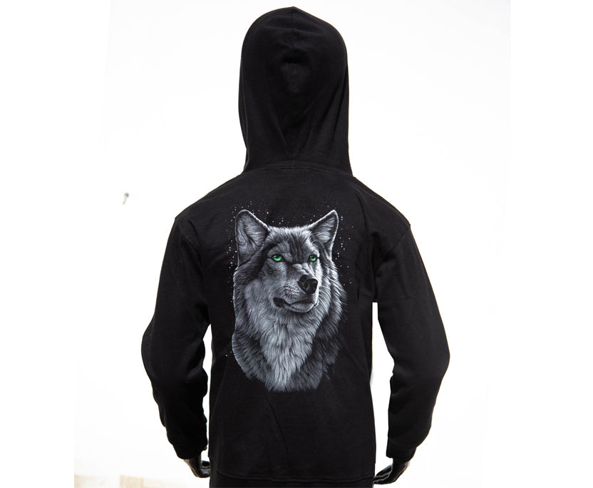 Kinder Zip-Hoodie „Night Wolf“ – Schwarz mit Wolf-Print