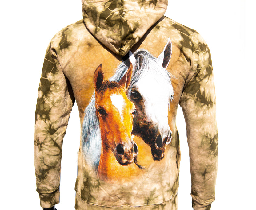 Hoodie „Pferdefreunde“ – Brauner Kapuzenpullover mit Pferdemotiv