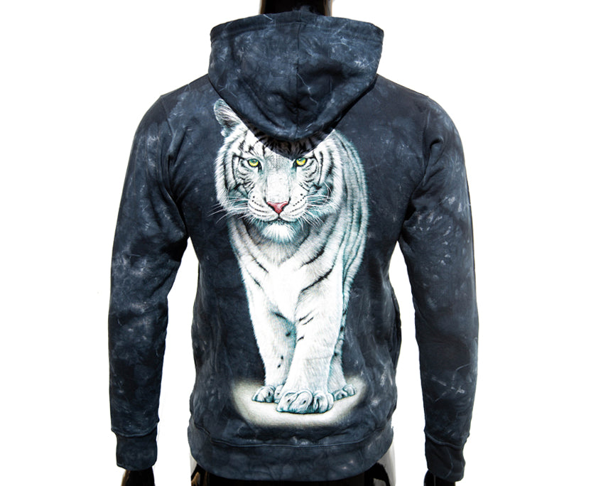Hoodie „Weißer Tiger“ – Schwarzer Kapuzenpullover mit Tiermotiv