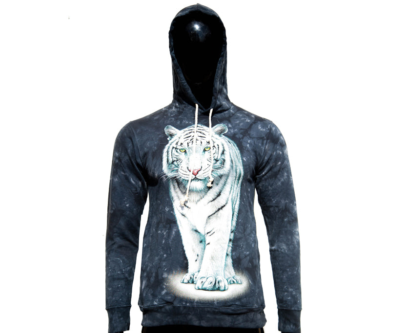 Hoodie „Weißer Tiger“ – Schwarzer Kapuzenpullover mit Tiermotiv
