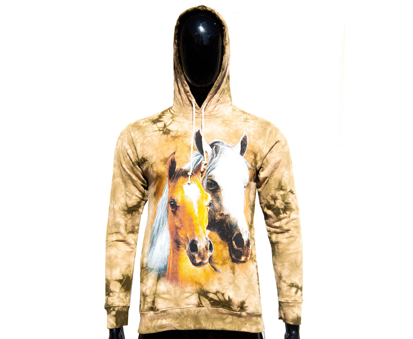 Hoodie „Pferdefreunde“ – Brauner Kapuzenpullover mit Pferdemotiv