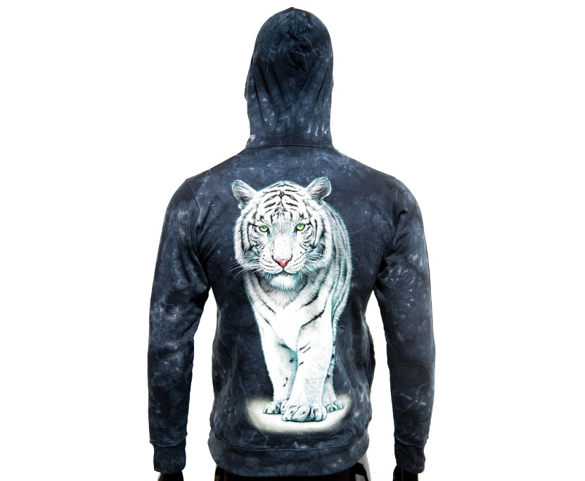 Hoodie „Weißer Tiger“ – Schwarzer Kapuzenpullover mit Tiermotiv