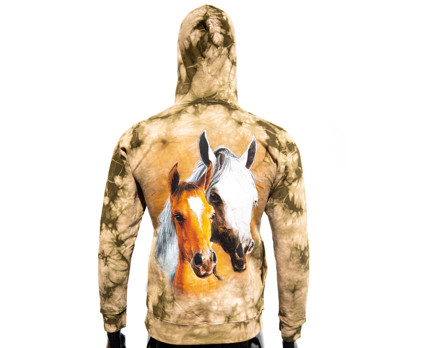 Hoodie „Pferdefreunde“ – Brauner Kapuzenpullover mit Pferdemotiv