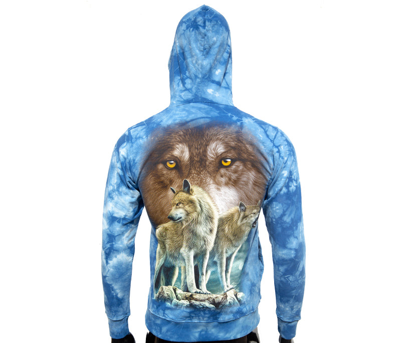 Hoodie „Wolfblick“ – Blauer Kapuzenpullover mit Wolfsdruck