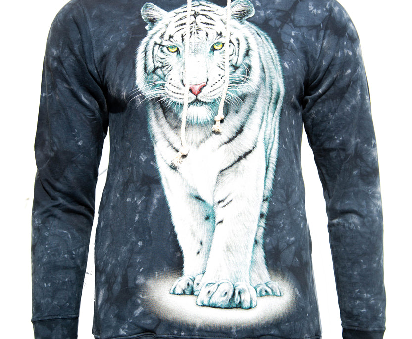 Hoodie „Weißer Tiger“ – Schwarzer Kapuzenpullover mit Tiermotiv