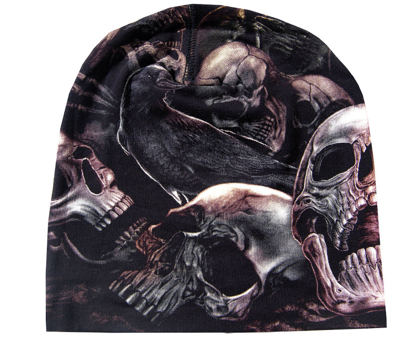 Skull Raven Beanie – Rockige Mütze für Biker & Metalheads