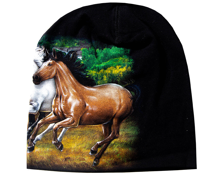 Beanie mit Pferde-Motiv – Unisex Mütze aus Baumwolle