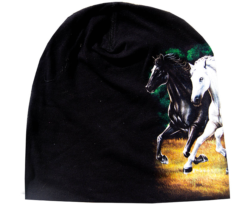 Beanie mit Pferde-Motiv – Unisex Mütze aus Baumwolle